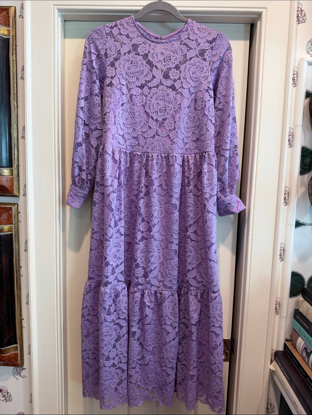 Anthropologie Lavender Lace Tiered Long Sleeve Dress